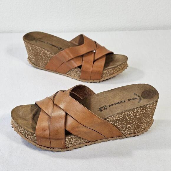 Anna Fidanza Women's Brown Leather Wedge Strappy Sandals Size 7 Made in Italy - Picture 1 of 6